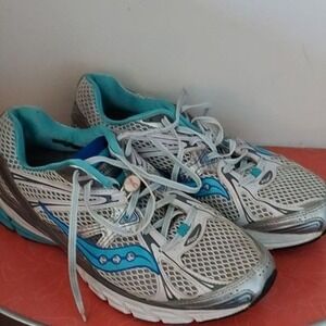 Saucony Guide 6 Womens 10 Running Shoes White Silver Teal Blue Sneakers Hydramax